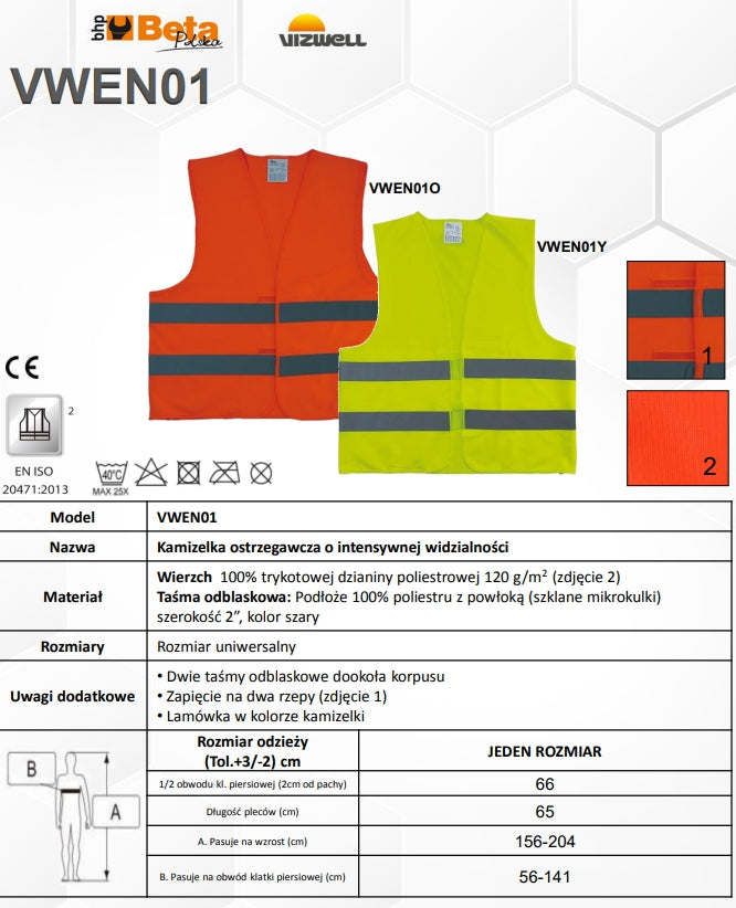 KAMIZELKA OSTRZEGAWCZA ROZMIAR UNIWERSALNY ŻÓŁTA VWEN01Y | VWEN01Y - Centrum Techniczne Gałązka