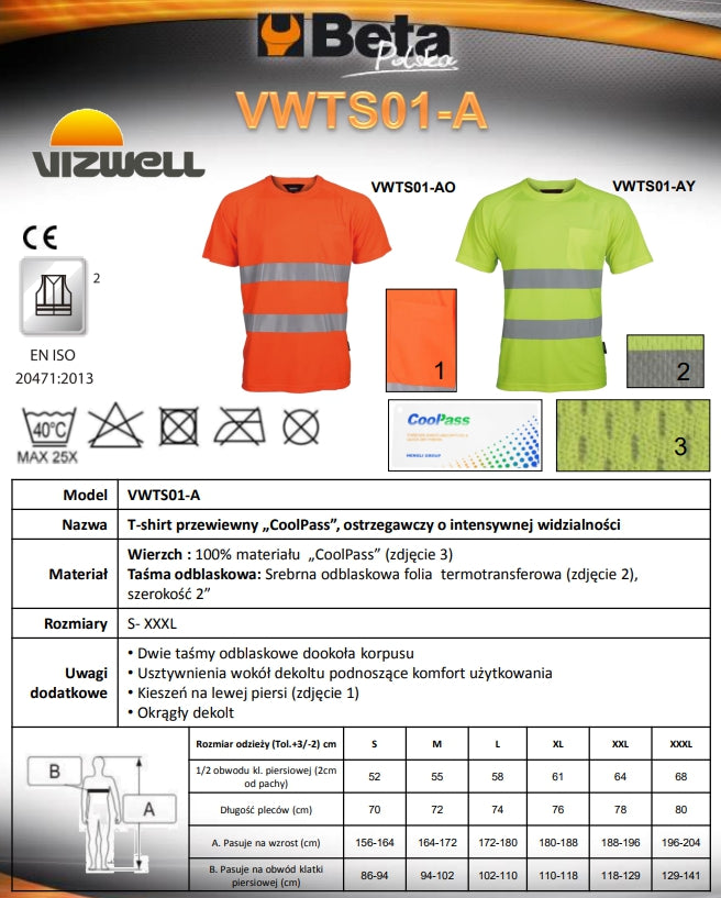 T-SHIRT OSTRZEGAWCZY COOLPASS POMARAŃCZOWY VWTS01-AO - Centrum Techniczne Gałązka