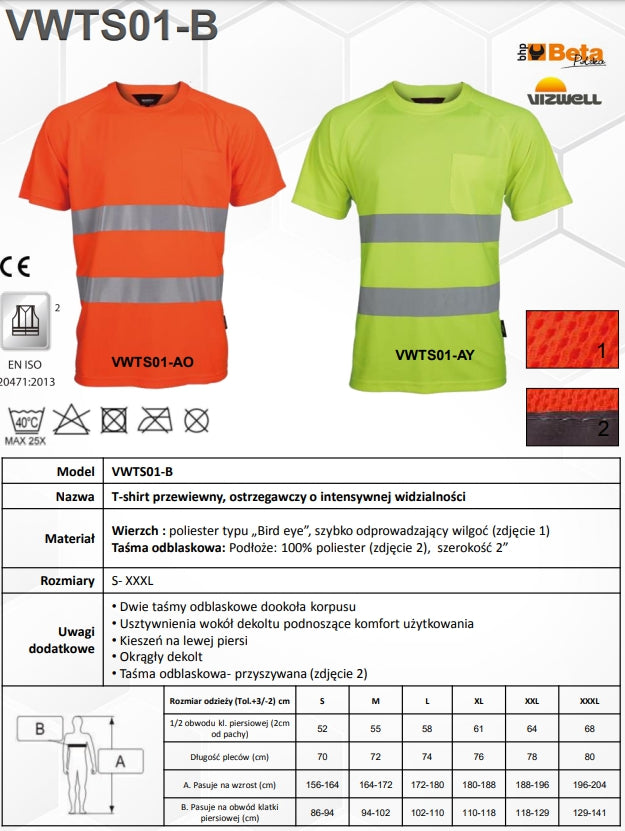 T-SHIRT PRZEWIEWNY OSTRZEGAWCZY POMARAŃCZOWY VWTS01-BO - Centrum Techniczne Gałązka