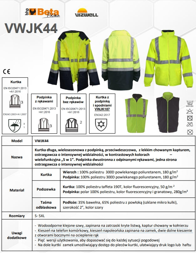 KURTKA 5W1 OSTRZEGAWCZA WIELOSEZONOWA POMARAŃCZOWO-GRANATOWA VWJK44ON - Centrum Techniczne Gałązka