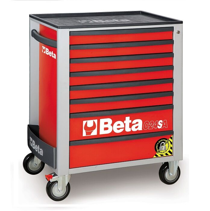 Wózek narzędziowy C24SA – 8 szuflad, czerwony, warsztatowy, mobilny, metalowy | 2400/C24SA/8-R