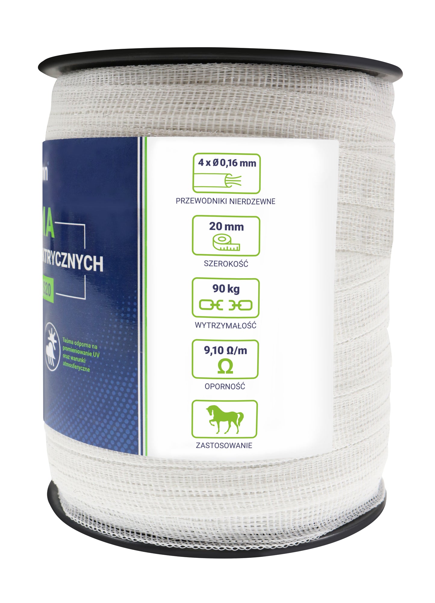 TAŚMA OGRODZENIOWA PLECIONKA DO PASTUCHA DLA KONI BIAŁA S20 200m | V30009(Kopia)