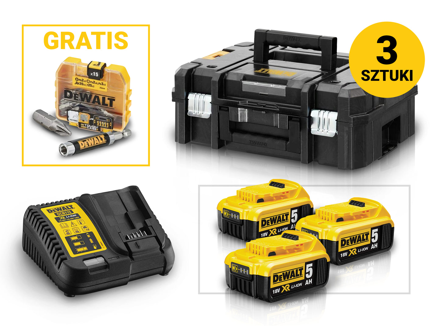 DEWALT COMBO 3SZT KLUCZ + ZESTAW NARZĘDZI 3X5AH DCKM009 | DCKM009
