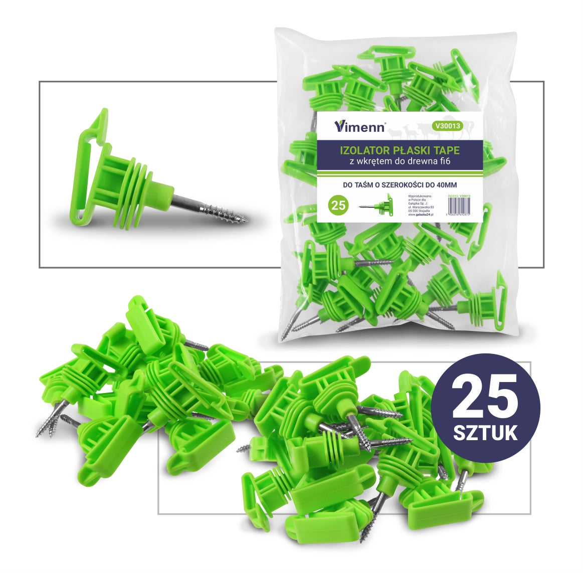 Izolatory pastucha do taśmy TAPE w kolorze zielonym, zestaw 25 sztuk | V30013